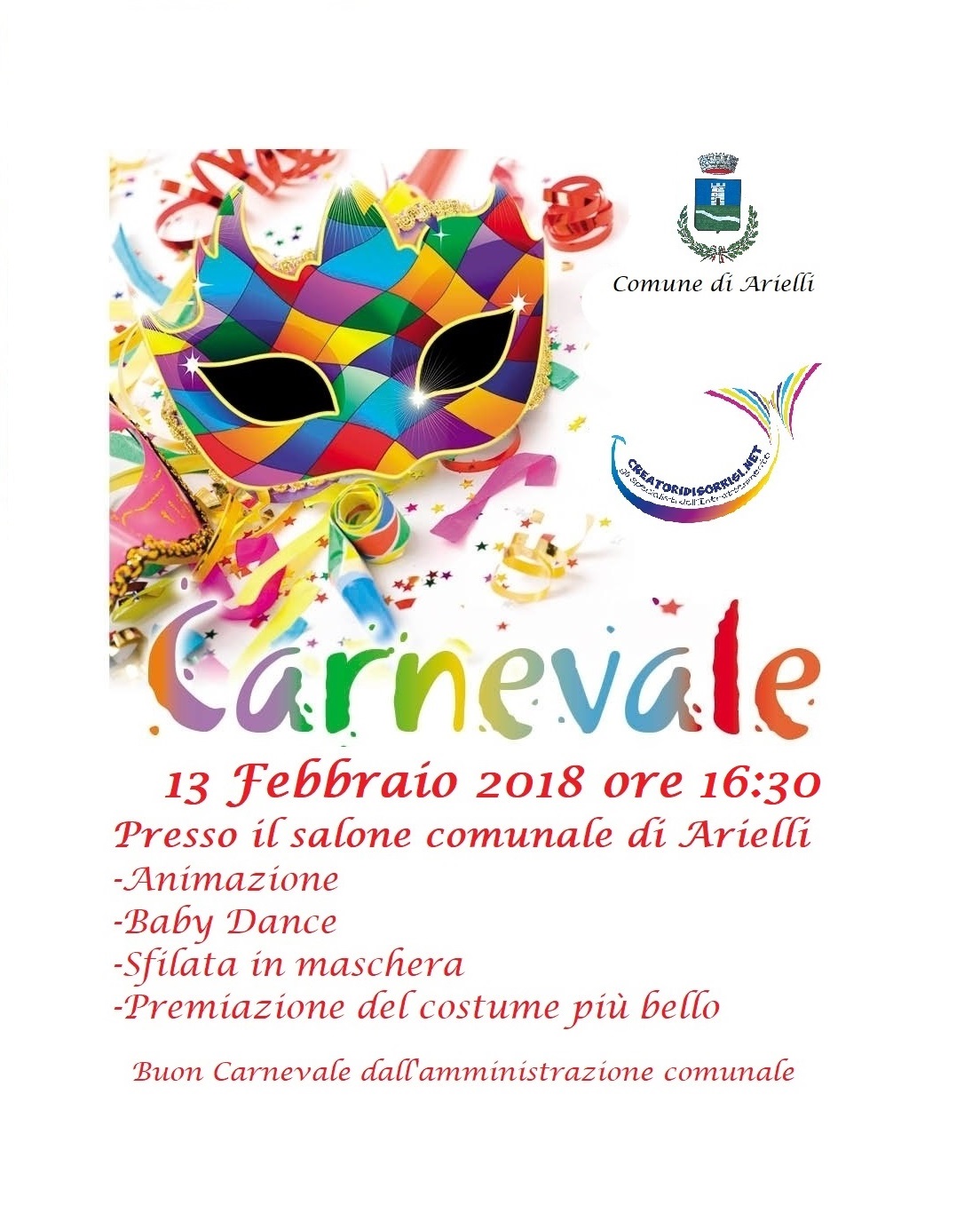 FESTA DI CARNEVALE 13 febbraio 2018